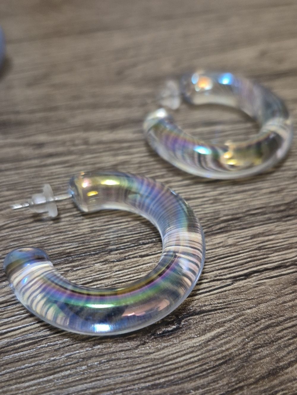 Iridescent Clear Hoop Earrings 1.5"